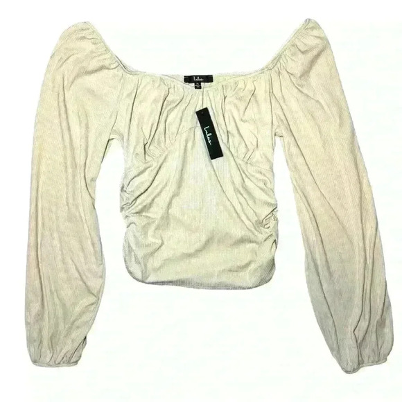 NWT Lulus Call Me Anyways Beige Ribbed Ruched Long Sleeve Top XL - Picture 1 of 8